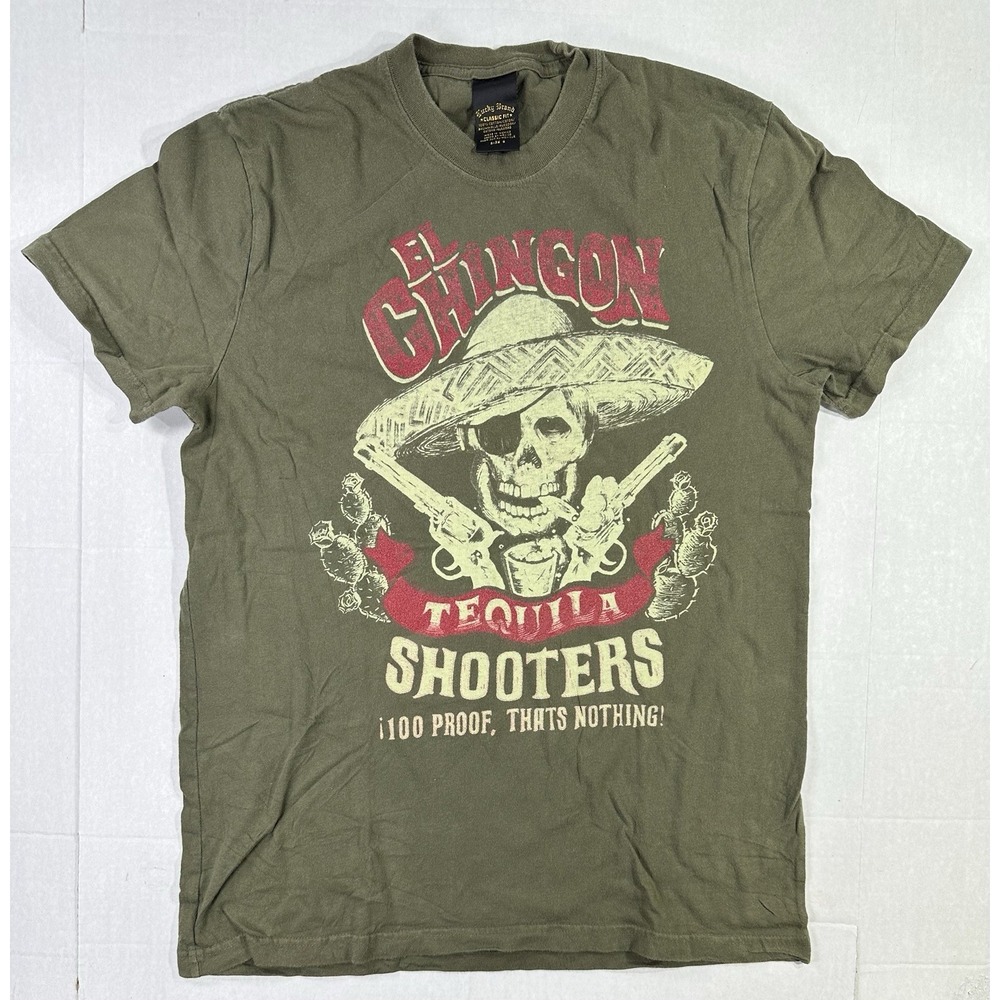 Lucky Brand El Chingon Tequila Shooters Skull Graphic T-Shirt Mens S